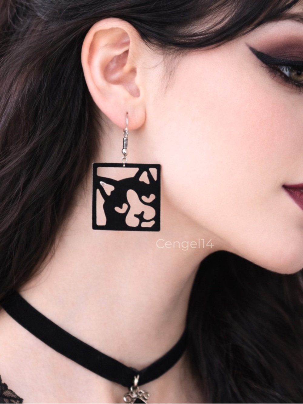 Black Cat Dangle Earrings Whimsigoth Gothic Silhouette Cat Lover